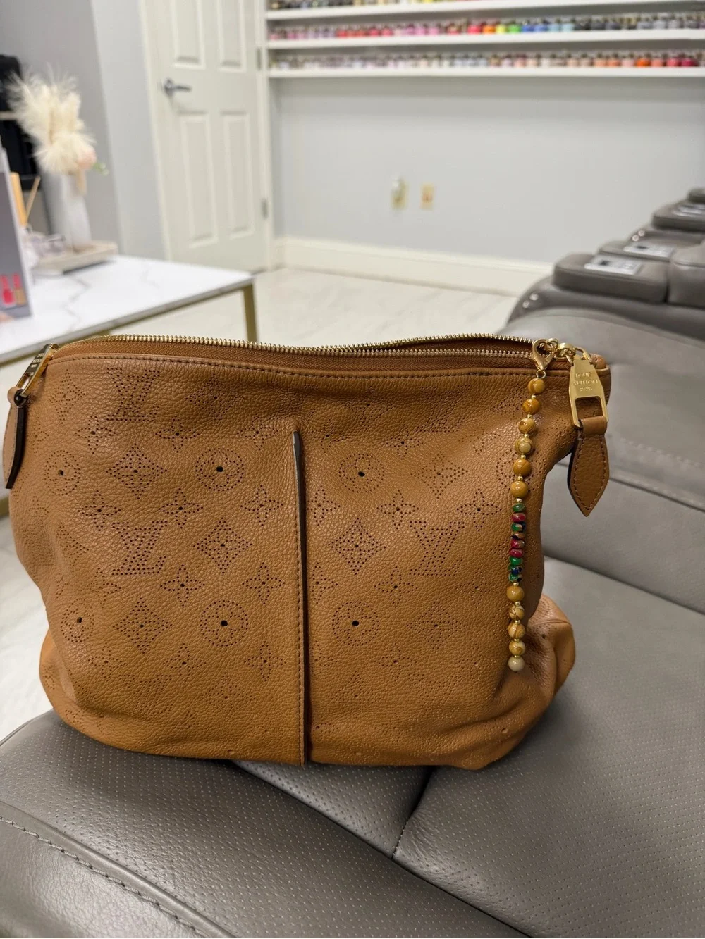 Louis Vuitton great condition monogram mahina leather Selene PM caramel handbag